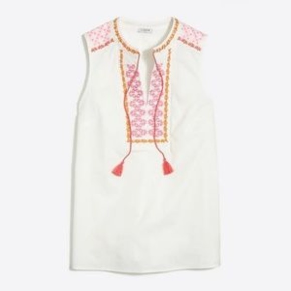J. Crew Tops - J. Crew Factory Embroidered White Tassel Tank